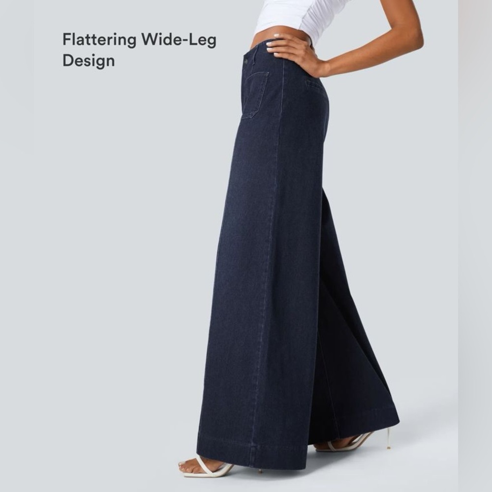 Halara Flex High Waisted Pockets Washed Casual Wide Leg Jeans - Picture 9 of 11